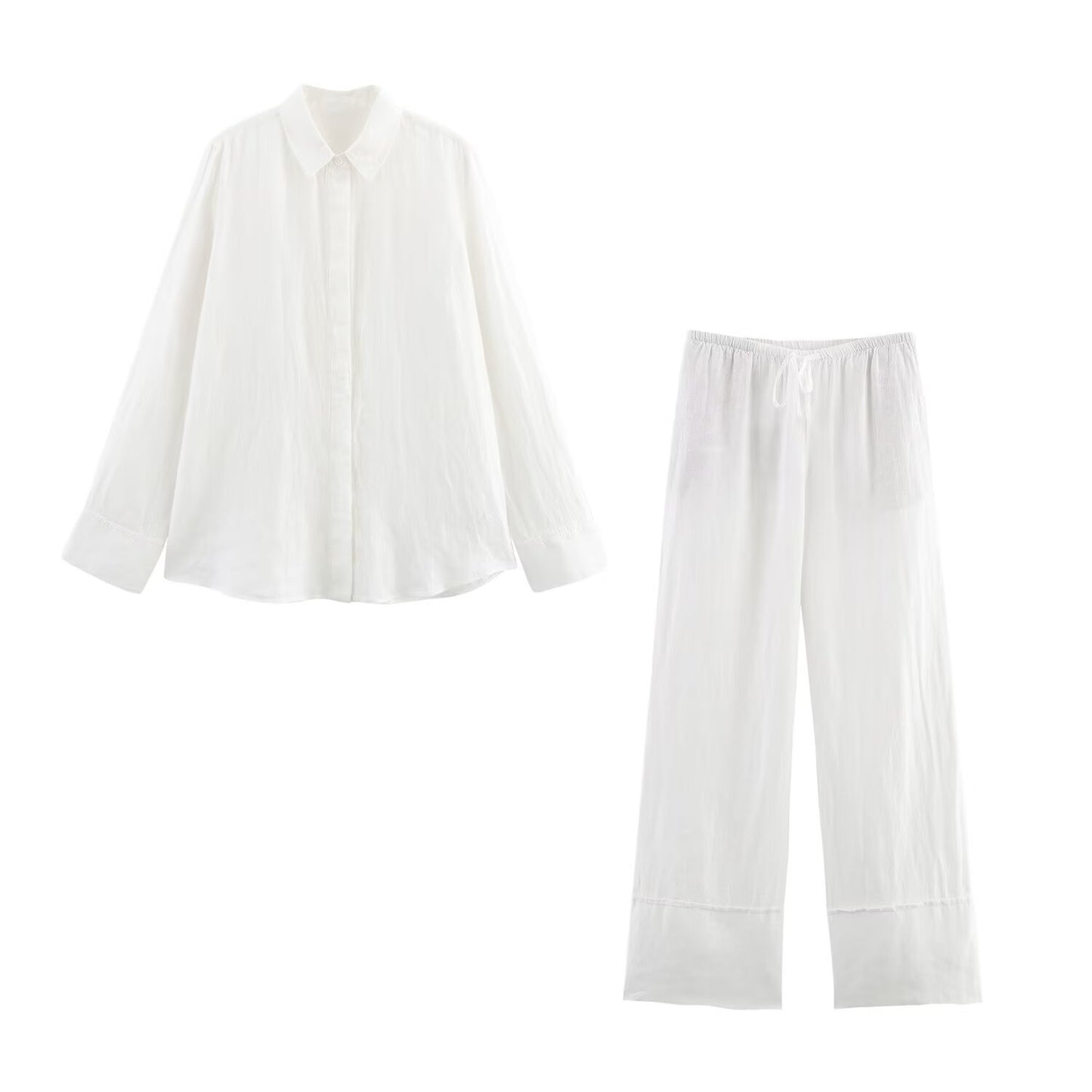 Women's new fashion loose single breasted casual linen blend shirt retro long sleeved women's shirt chic top+Pants Women's suit