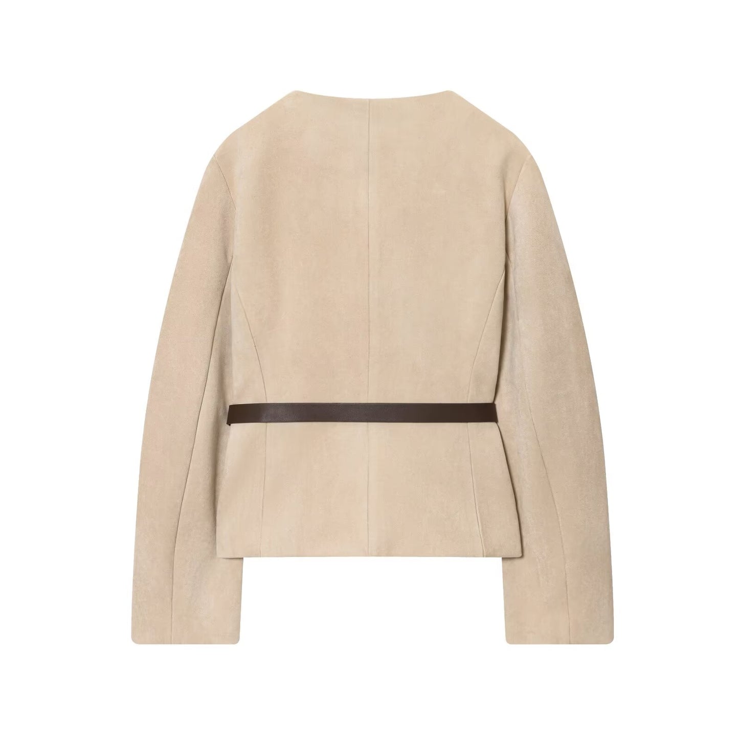 Women's new fashion with Belt suede texture effect O Neck suit jacket