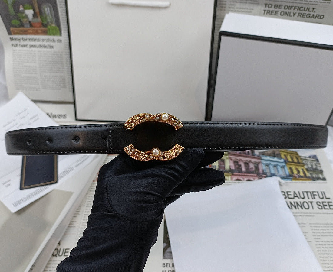 Women's new Joker Gold Silver rhinestone metal decorative fine thin belt belt With a box