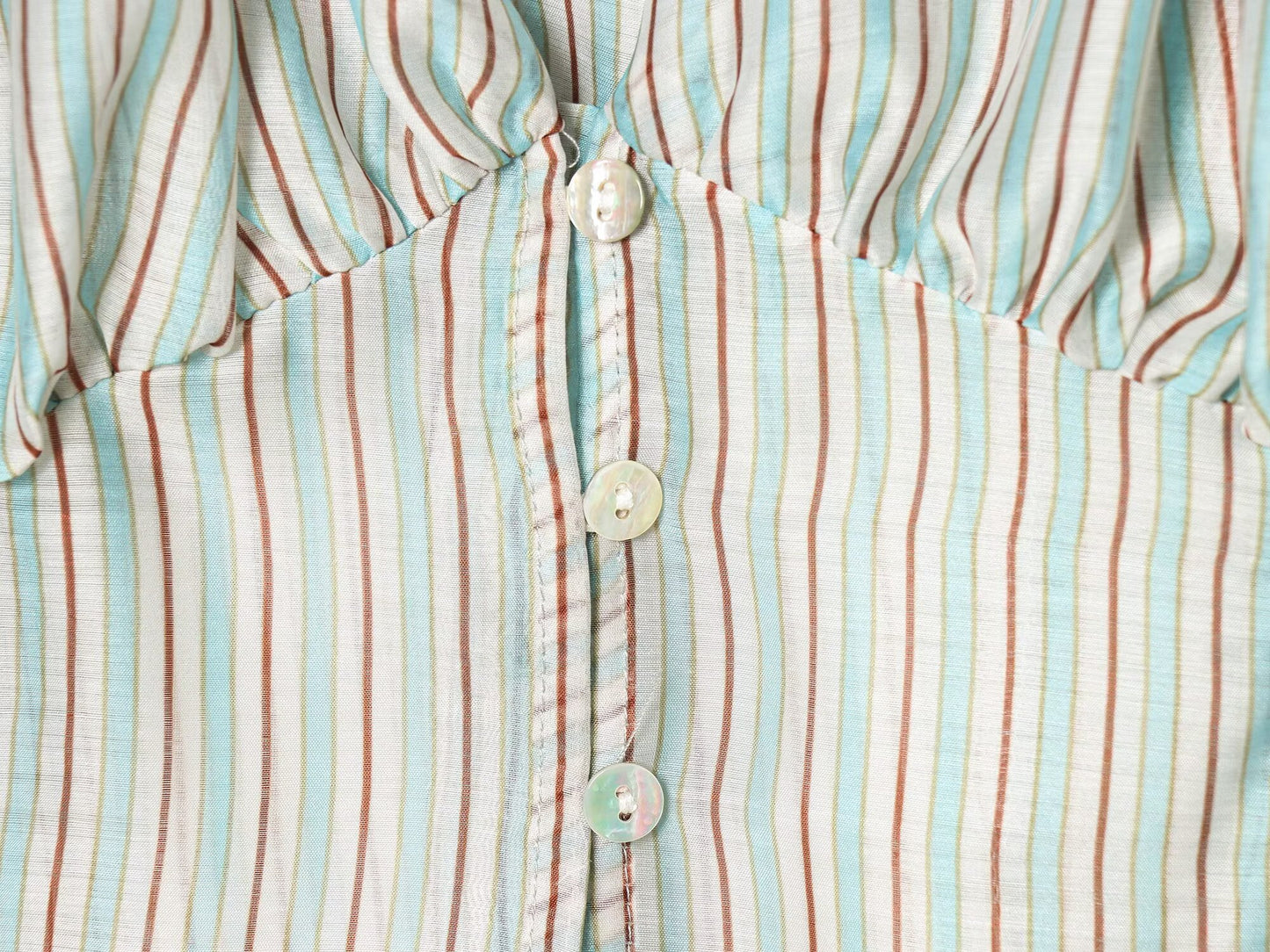 Women's V-neck striped waist cinched shirt