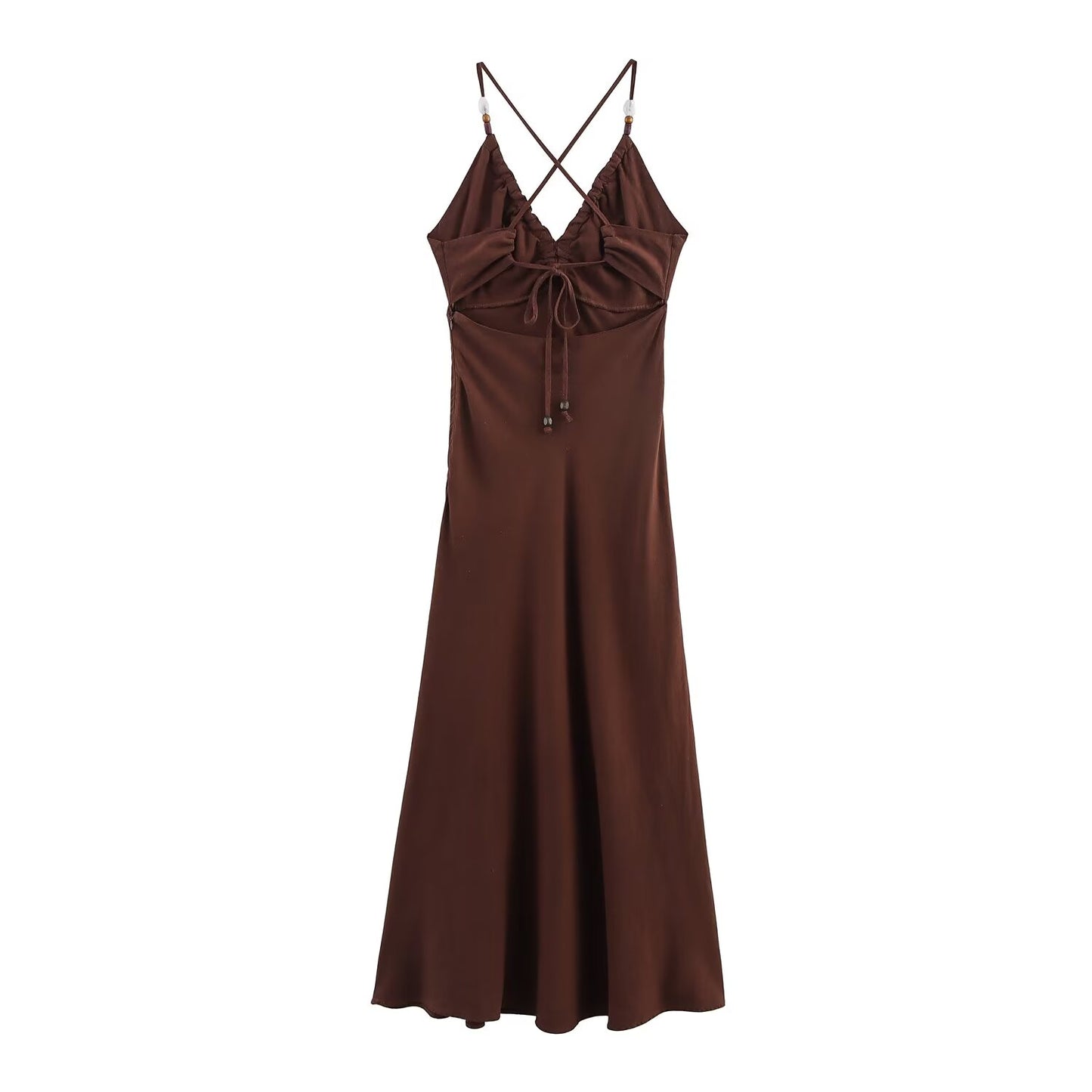 Women's' new fashion slim backless V-neck linen blended suspender MIDI dress