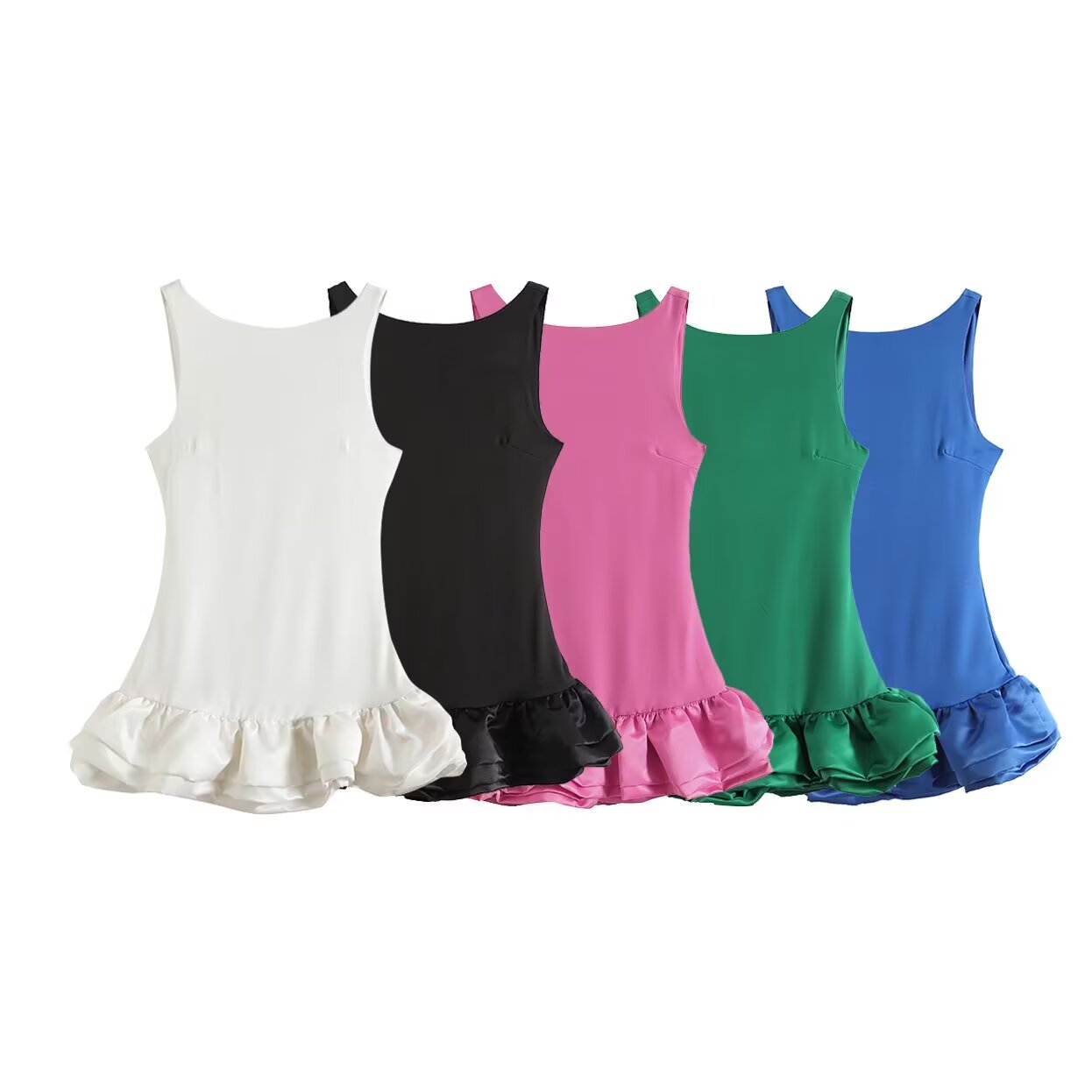 Women's 2025 new fashion fluffy hem slim round neck mini dress retro sleeveless women's dress