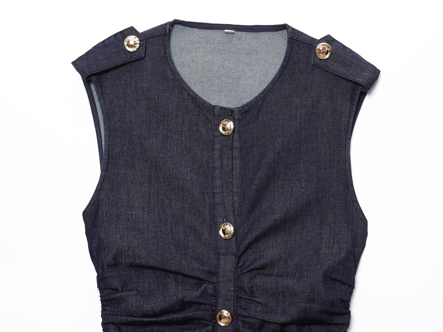 Women's 2025 new fashion with Belt slim pleated denim Midi dress