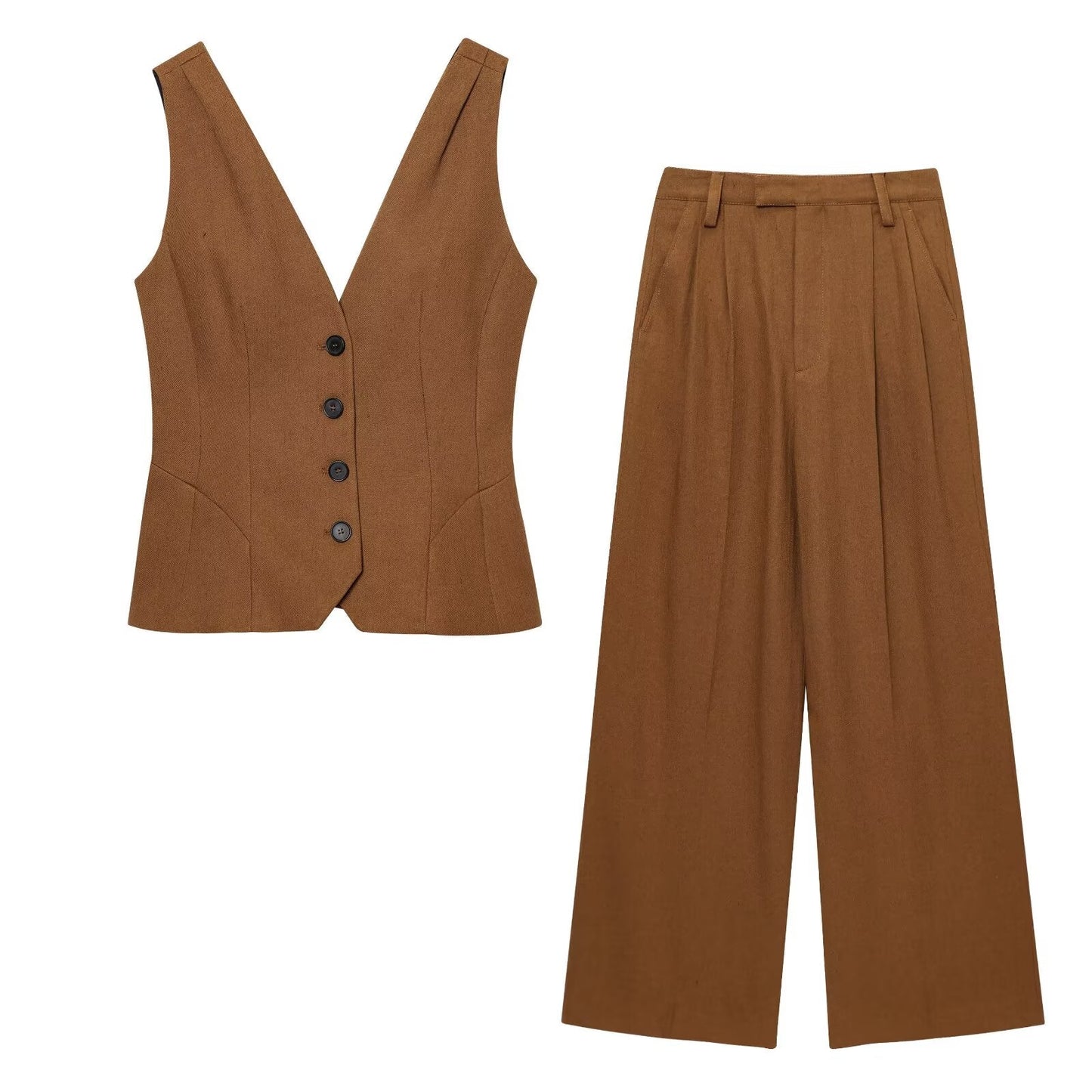 Women's new fashion slim single breasted linen blended V-neck vest