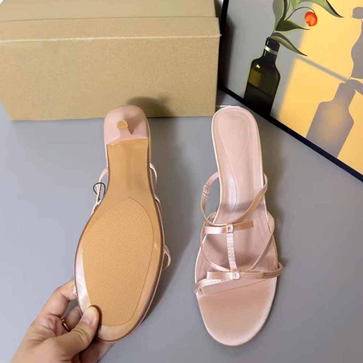 Women's Fashion Joker Satin Bow with Round Head High-heeled Sandals