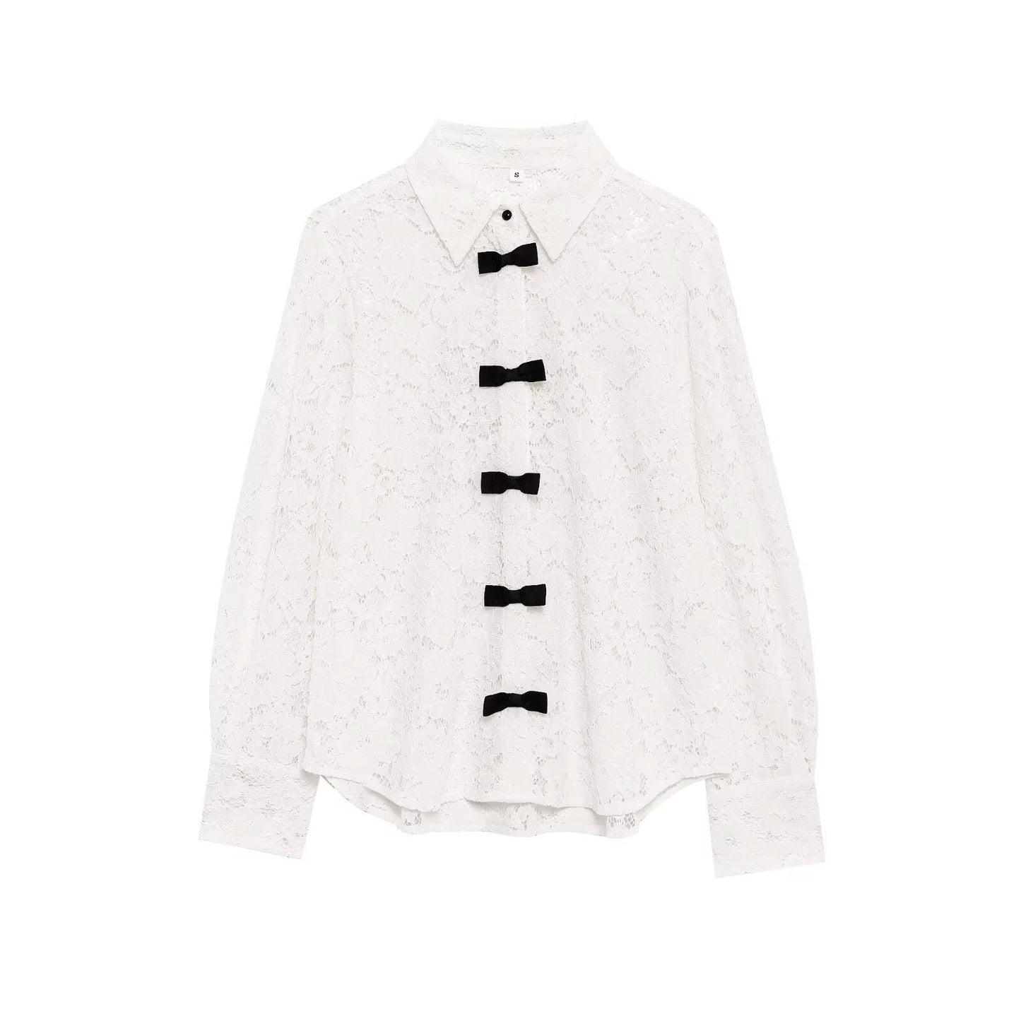 Women's bow decoration casual lapel lace shirt