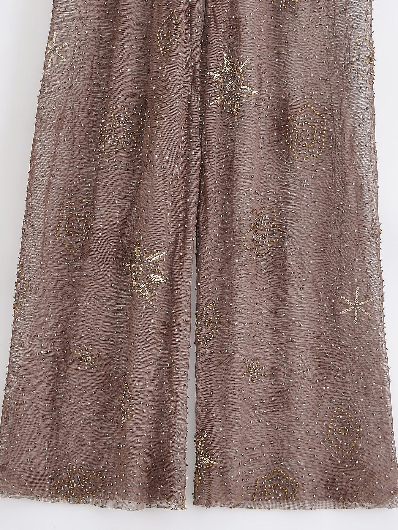 Women's new fashion bead decoration loose casual semi transparent pants