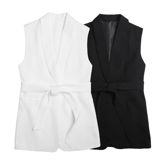 Women's 2025 Fashion With Belt Dress Collar Sleeveless Vest Top