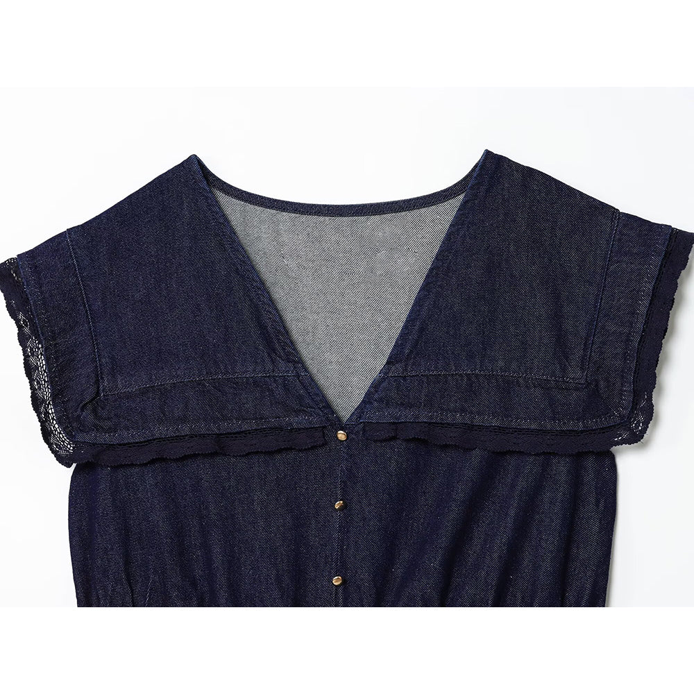 Women's new fashion lace Lapel short denim shirt+shorts suit