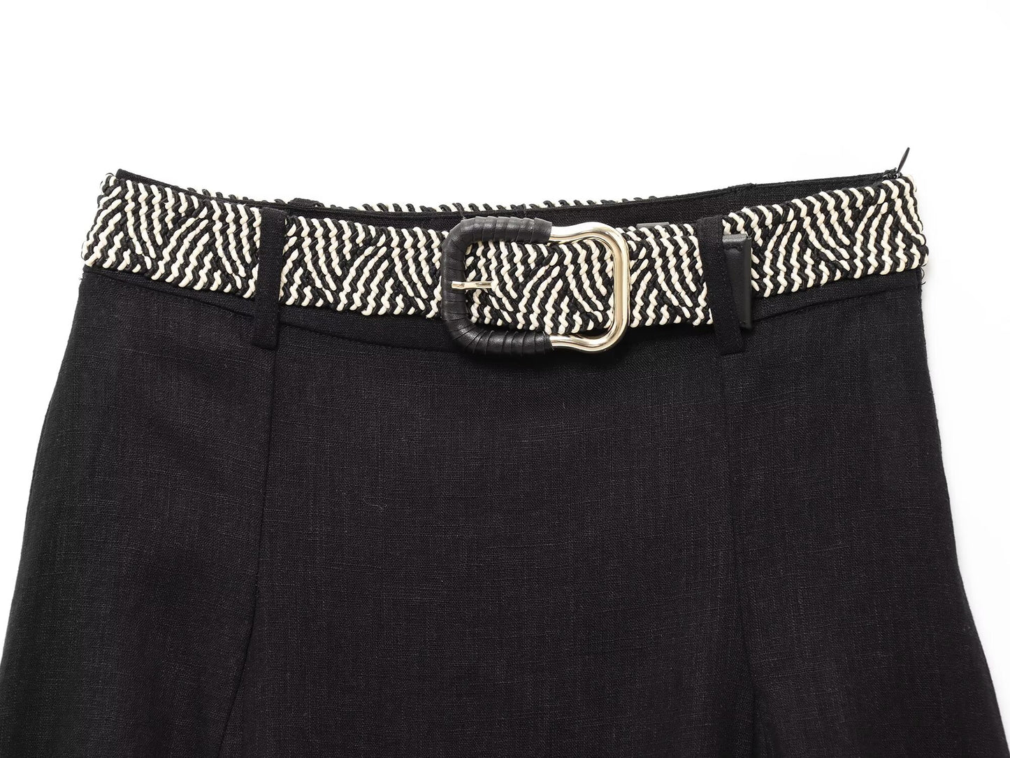 Women's 2025 New Fashion With Belt Linen Blended Midi Skirt Retro High Waist Side Zipper Women's Skirt