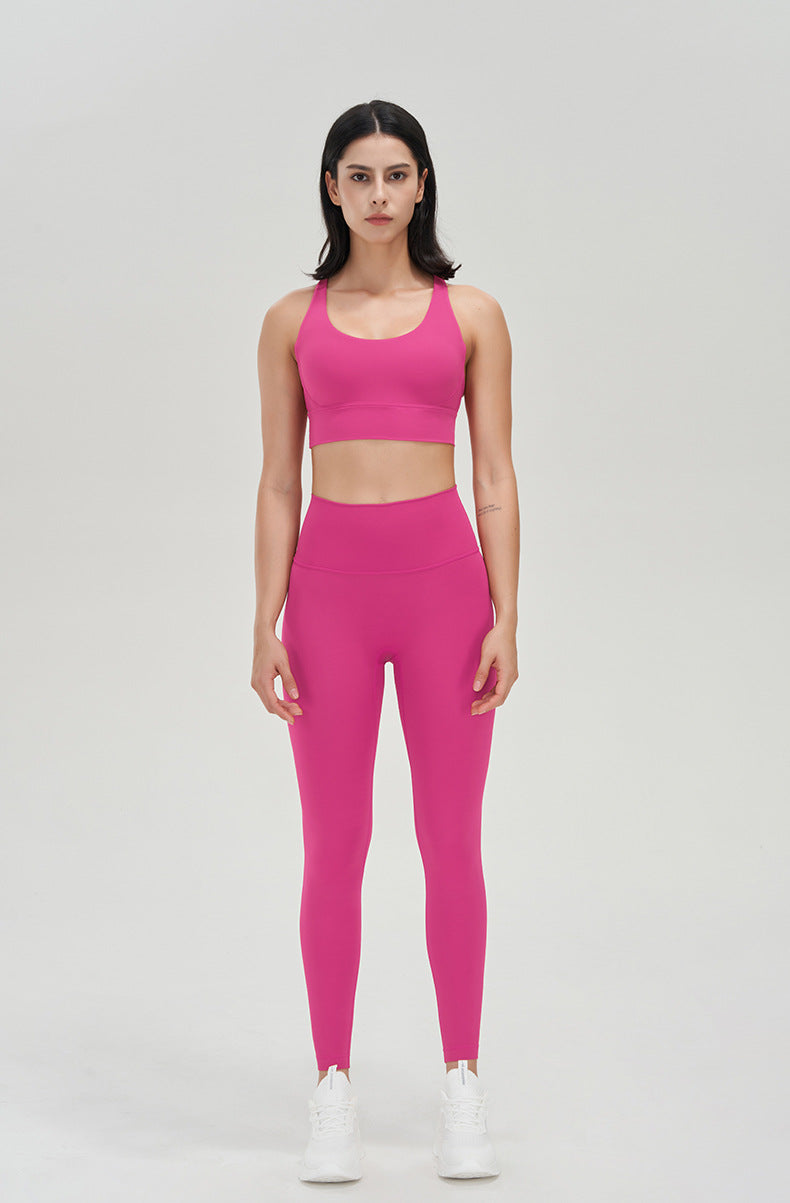 Women's new double-sided sanding cross back sports bra shockproof gathered yoga bra fitness vest