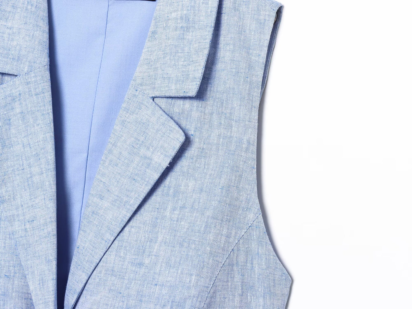 Women's New Fashion With Belt Casual Single breasted Linen Blended Sleeveless Midi Dress