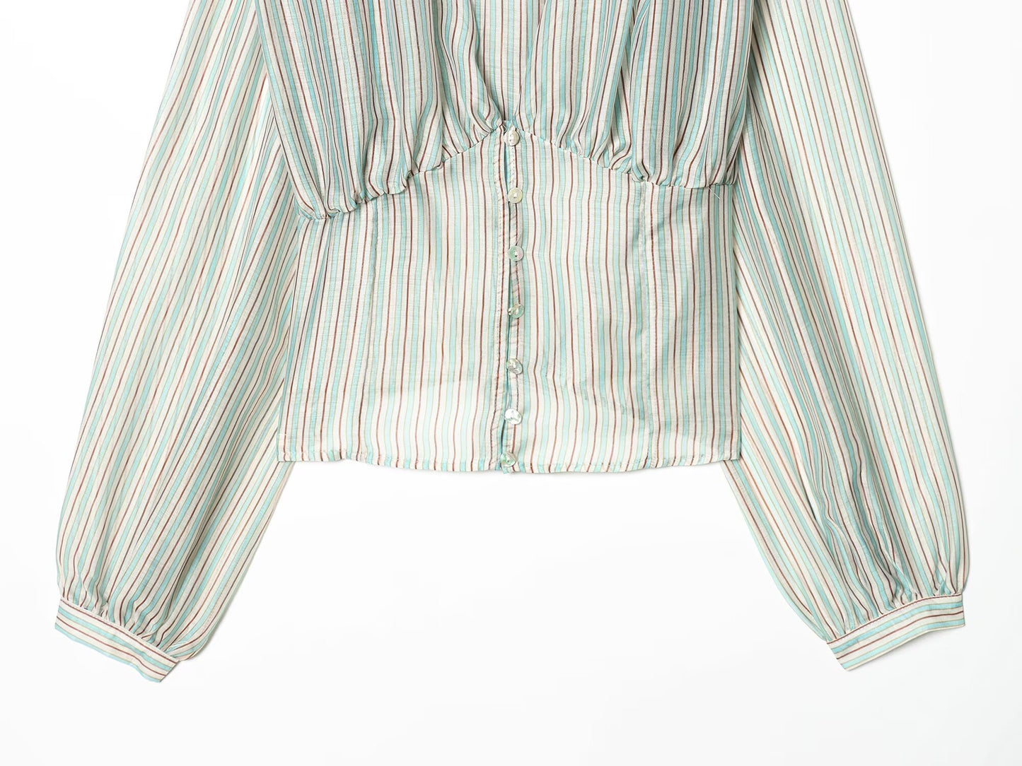 Women's V-neck striped waist cinched shirt