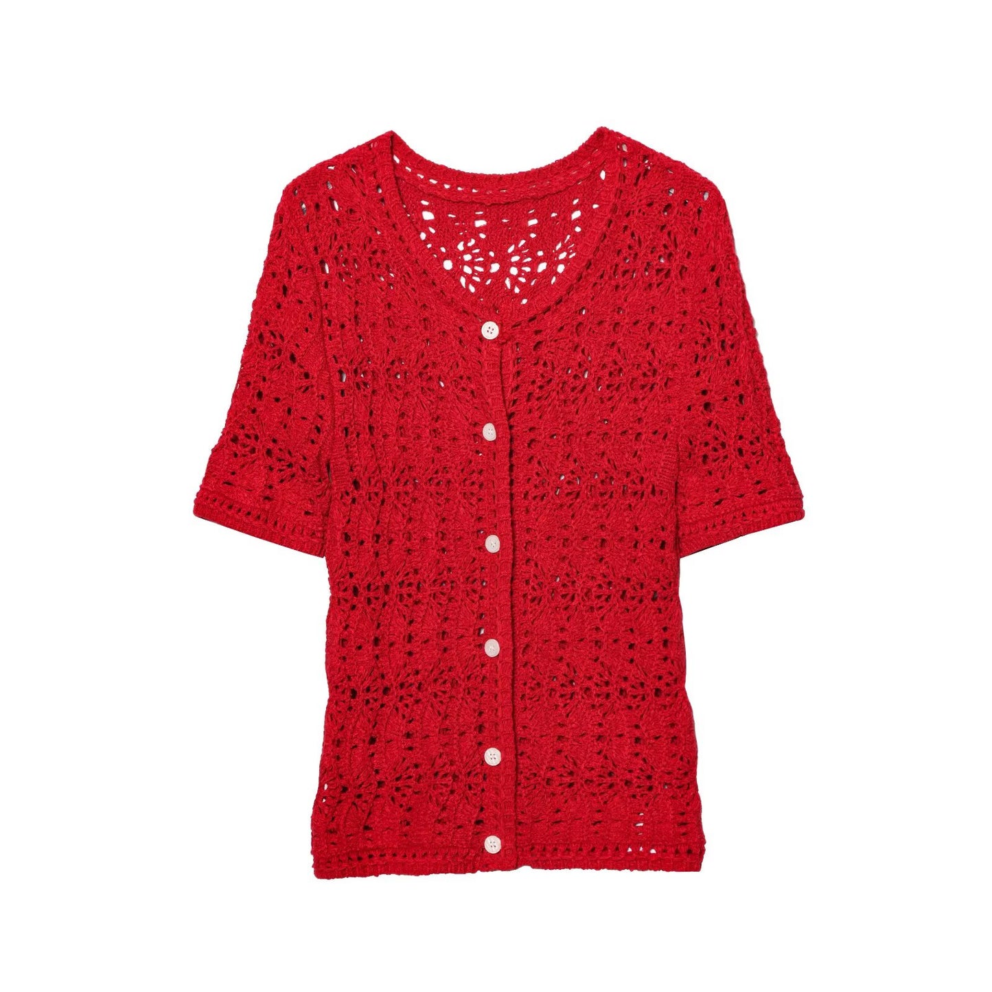 Women's New Fashion Casual Single breasted Short sleeved Hollow Knitted Coat