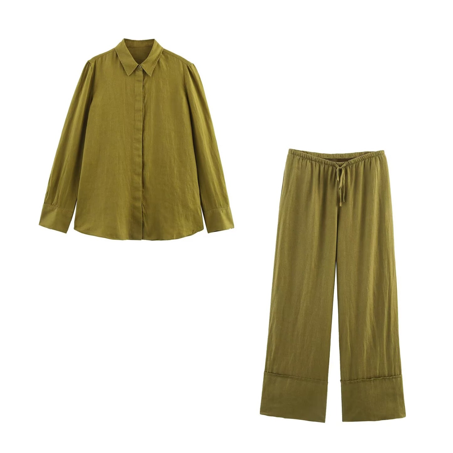 Women's new fashion loose single breasted casual linen blend shirt retro long sleeved women's shirt chic top+Pants Women's suit