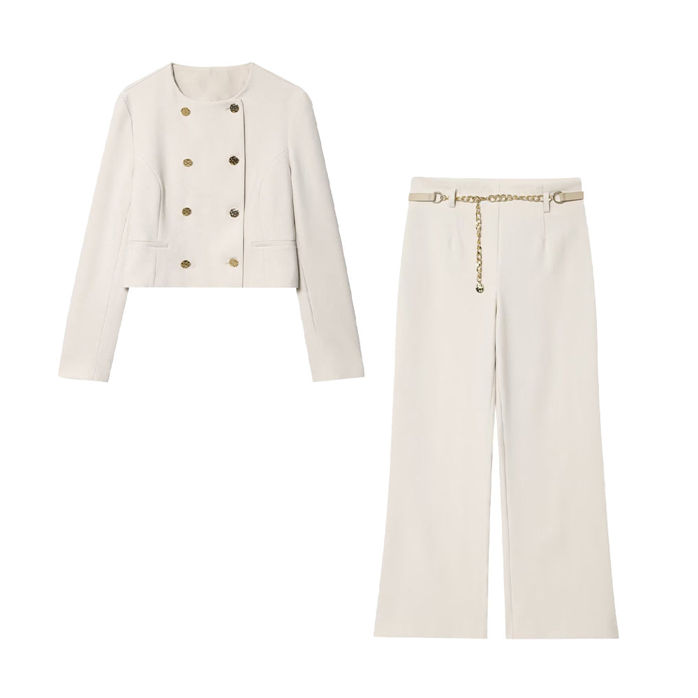 Women's 2025 new fashion short double breasted suit Coat+Pants suit