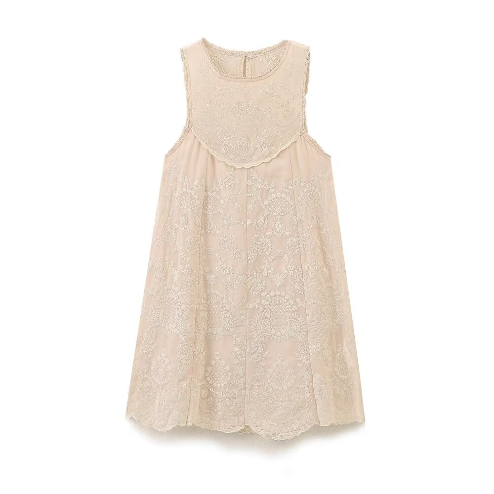 Women's new fashion sleeveless contrasting embroidery mini dress