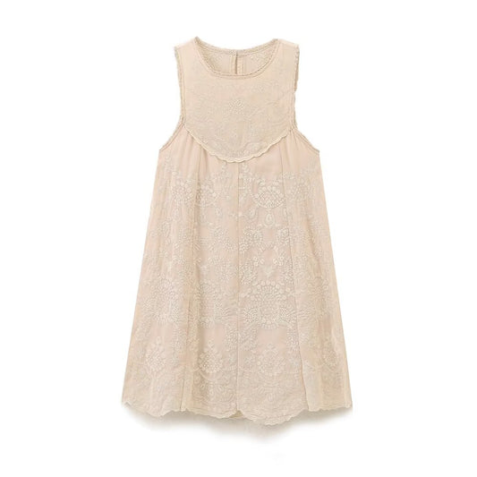 Women's new fashion sleeveless contrasting embroidery mini dress