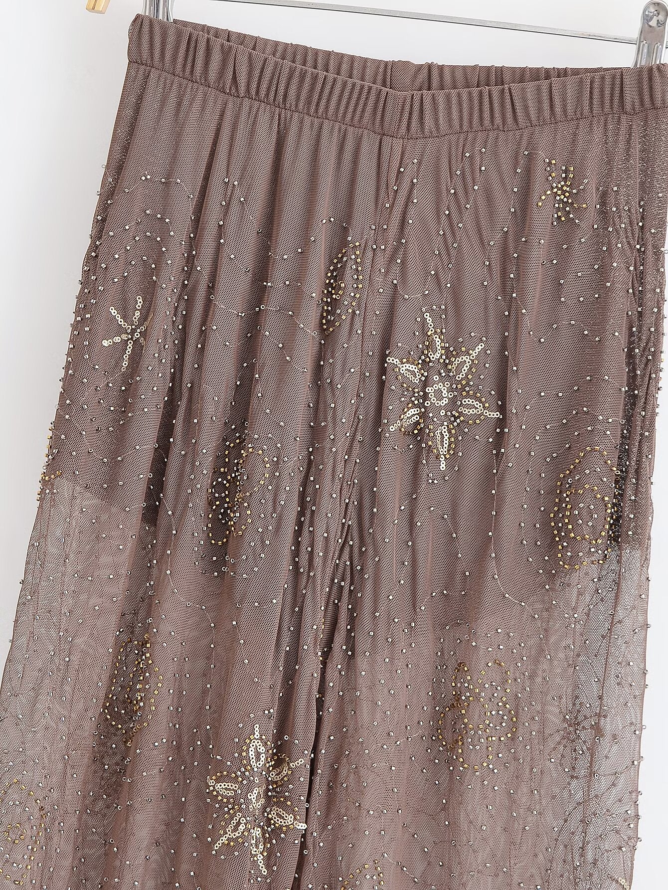 Women's new fashion bead decoration loose casual semi transparent pants