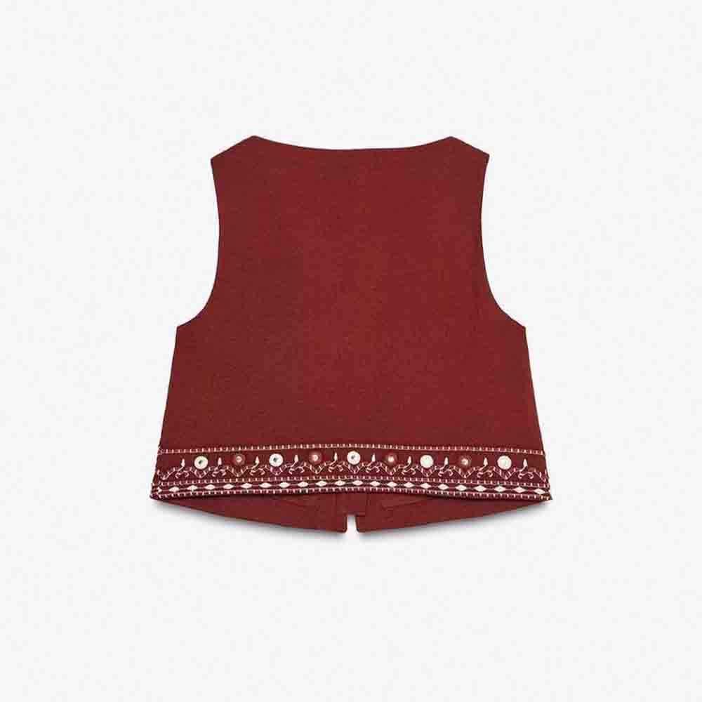 suit Women's 2 pieces New mirror effect decoration V-neck embroidered vest+Shorts suit