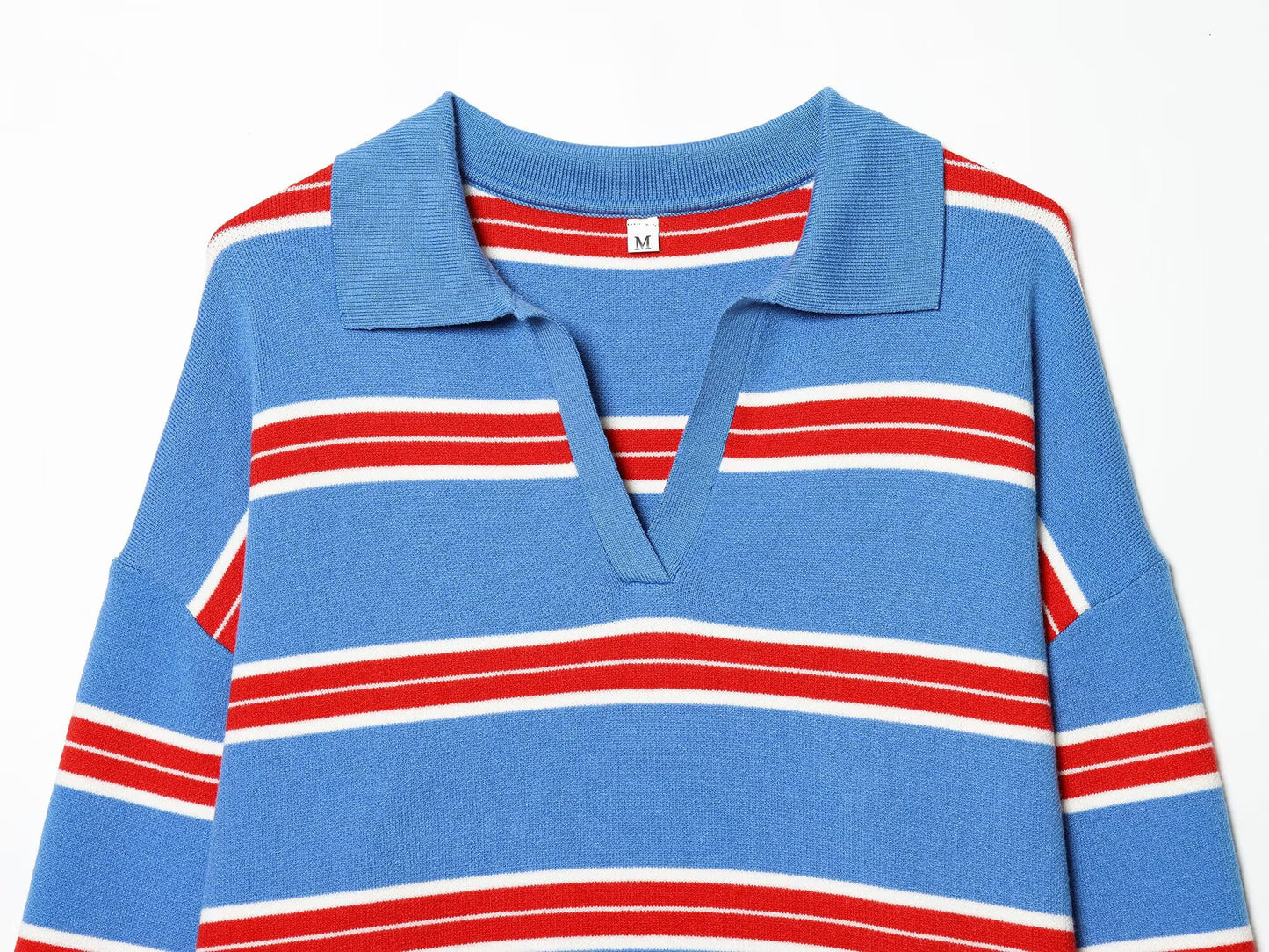 Women's casual striped knitted polo shirt
