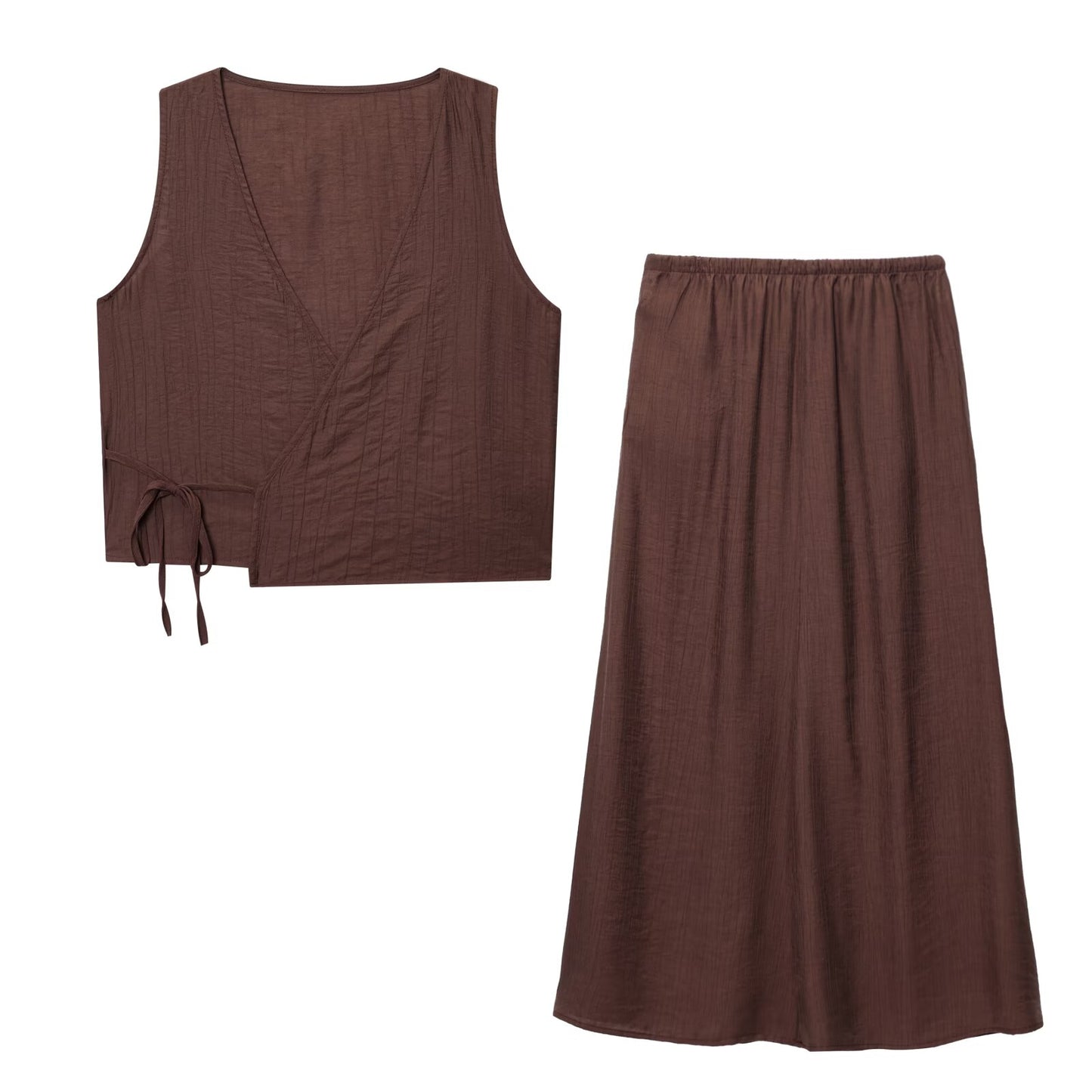 Suit women's 2 pieces 2025 fashion wrinkle effect vest top+pants women's suit