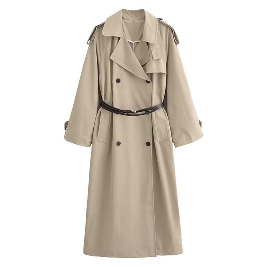 Women's new fashion with Belt loose double breasted windbreaker Coat