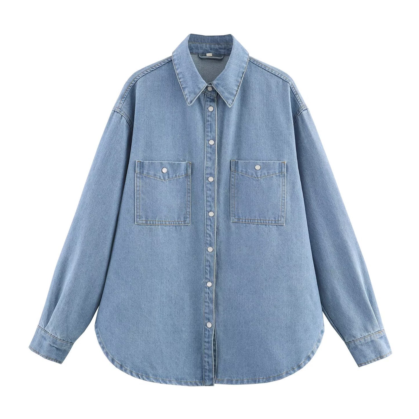 Women's new fashion loose single breasted long sleeved denim shirt
