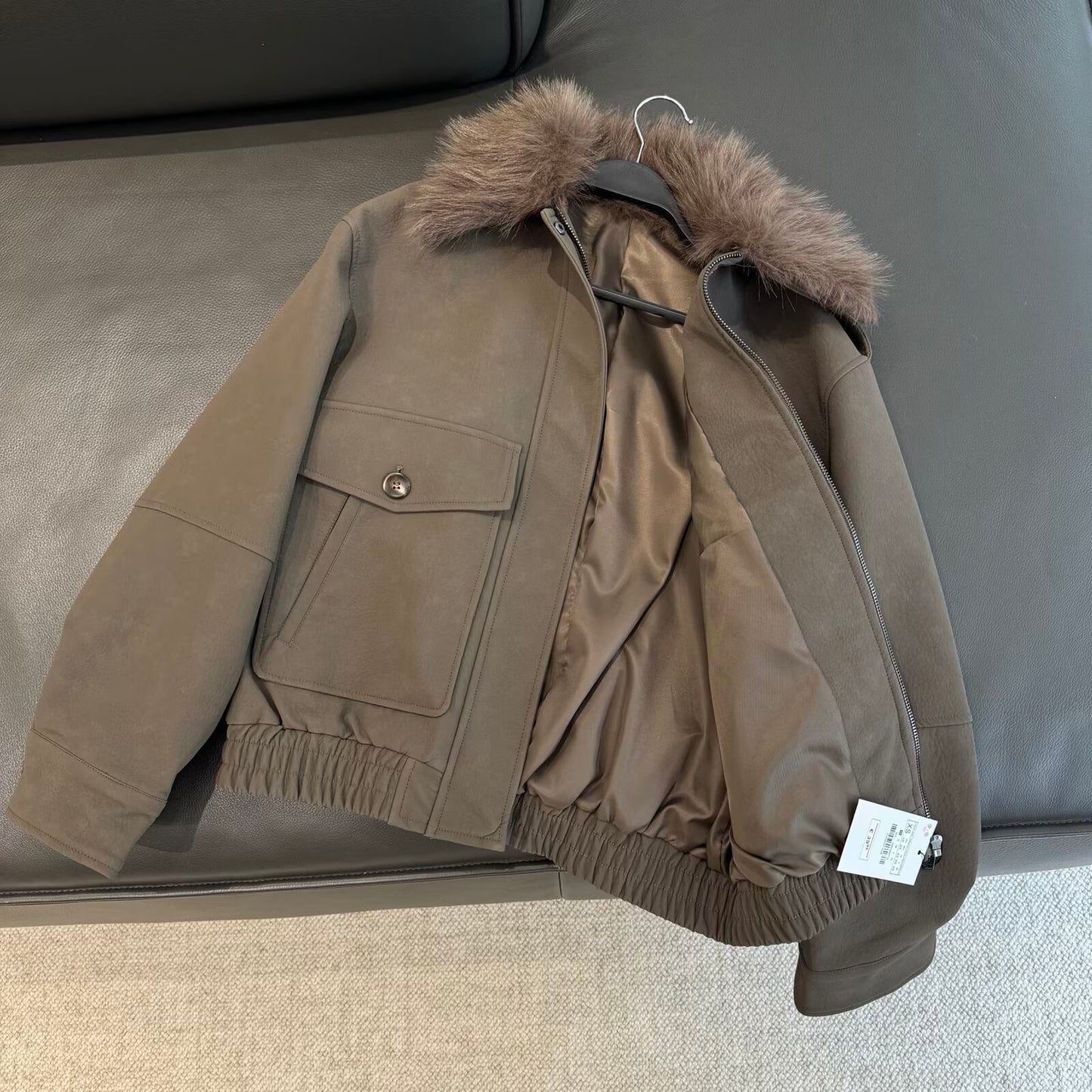 Women's new Anti suede effect detachable fur collar jacket Coat