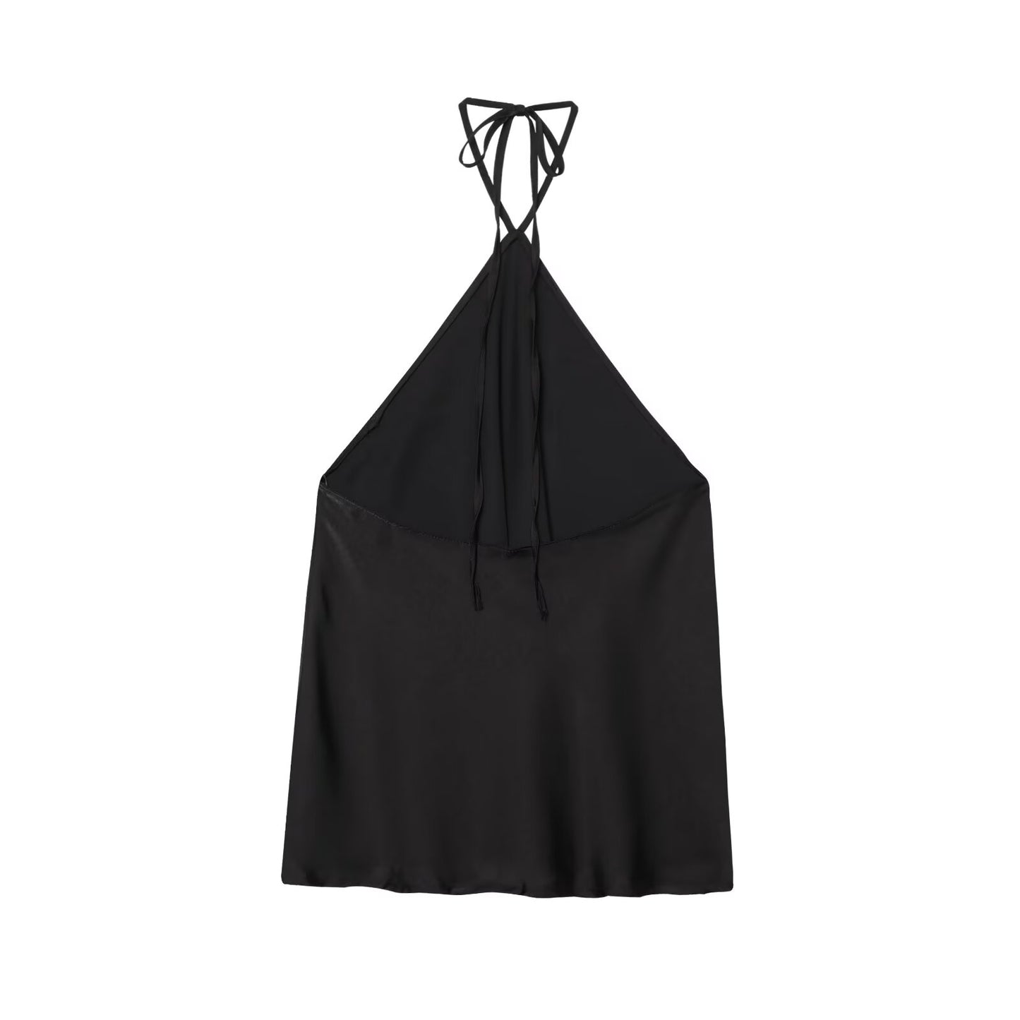 Women's new fashion draped design black slim backless hanging neck collar top