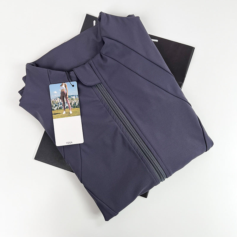 Women's New Stand-up Neck Nylon Slim Fitness Coat Soft and High Elastic Sports Cardigan Nude Pilates Yoga Clothes