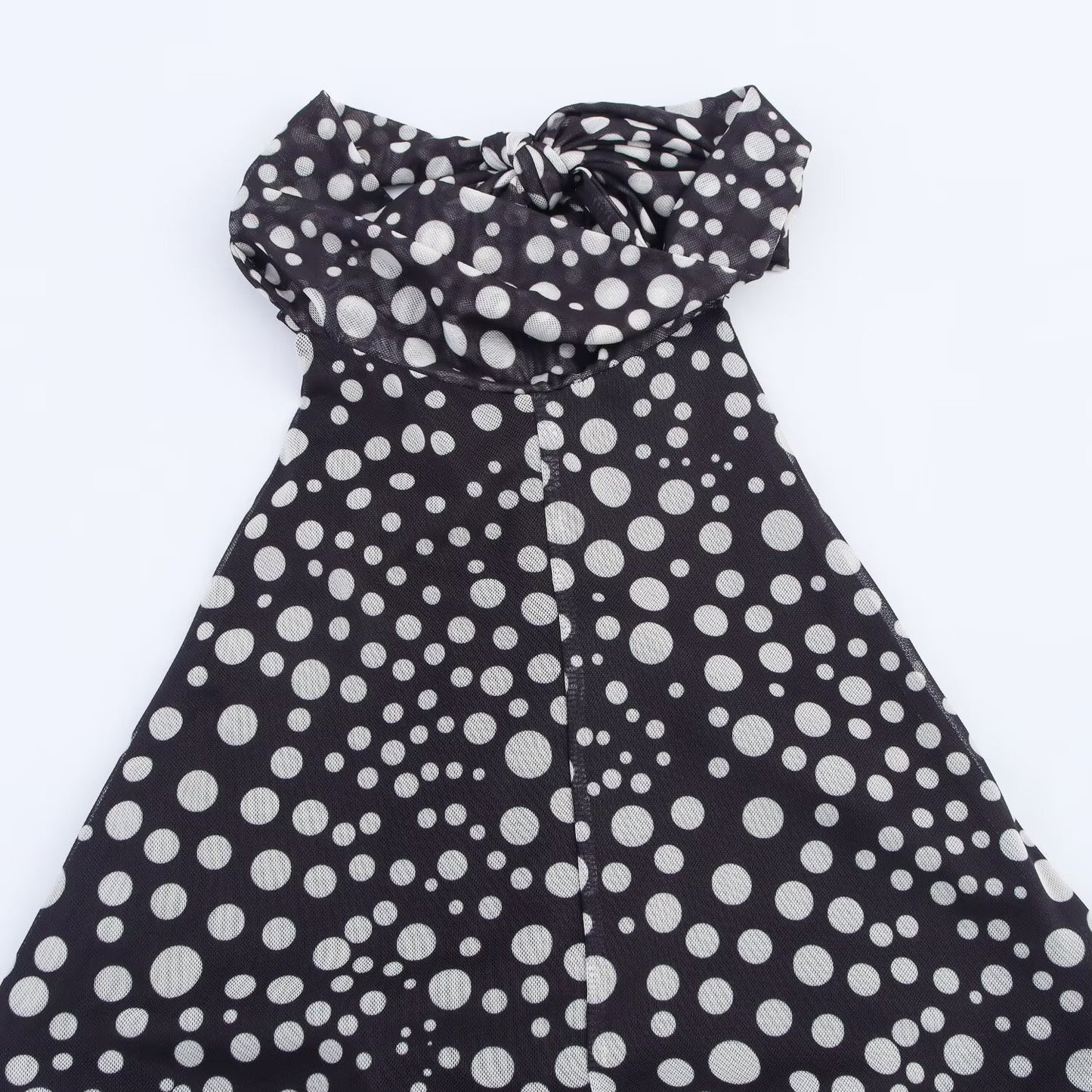 Women's' new fashion sleeveless backless polka dot print hanging neck MIDI dress