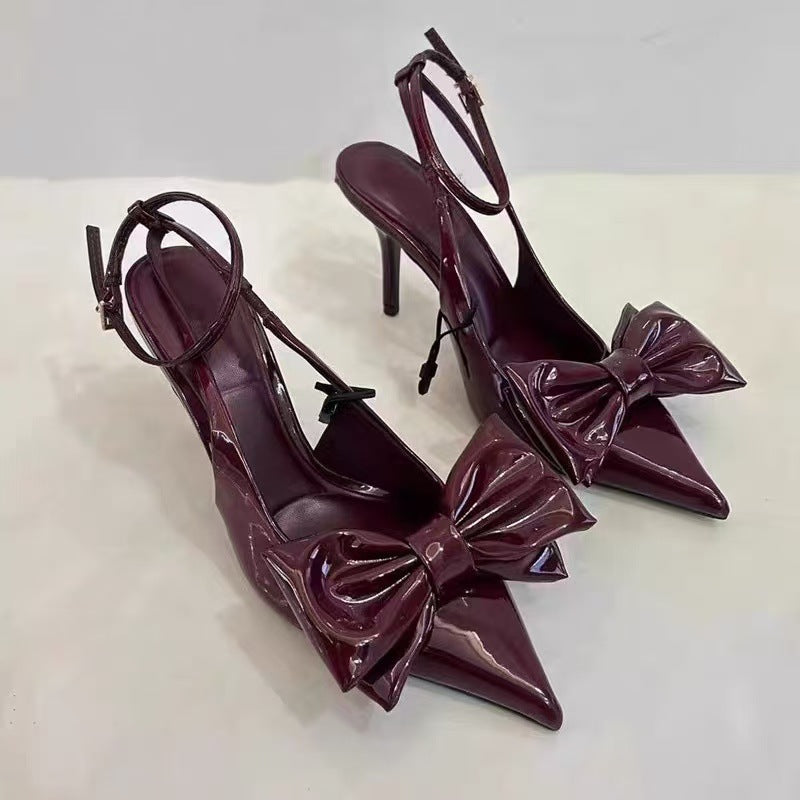 Women's New Fashion Joker Red Bow Decorated with High-heeled Shoes with Stiletto Sandals