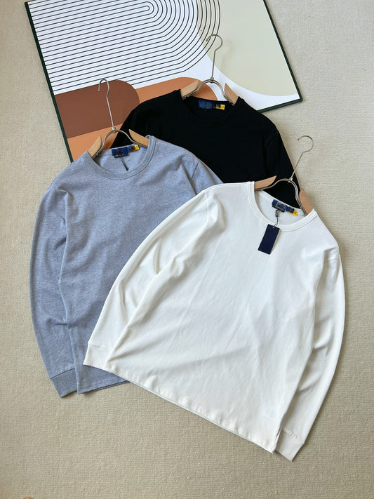 Men's new casual Joker embroidered solid color O-neck bottoming shirt long sleeve T-shirt