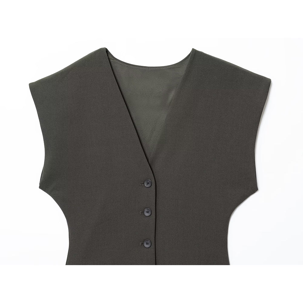 Women's new fashion slim V-neck Button-up vest+Pants suit