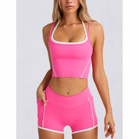 Women's New Sports Bra Vest Shorts Suspender Bra Beautiful Back Pilates Tight-fitting High-elastic Fitness Running Yoga Suit 