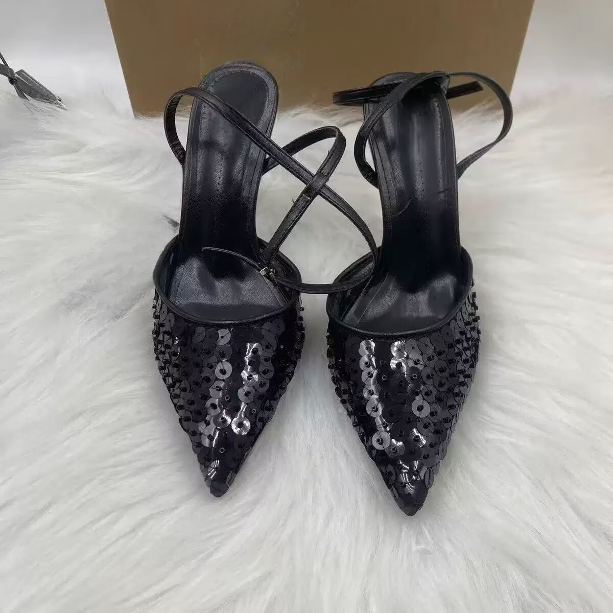 2026 New Style Elegant Sequined Pointed Toe Sandals for Women - High Heels
