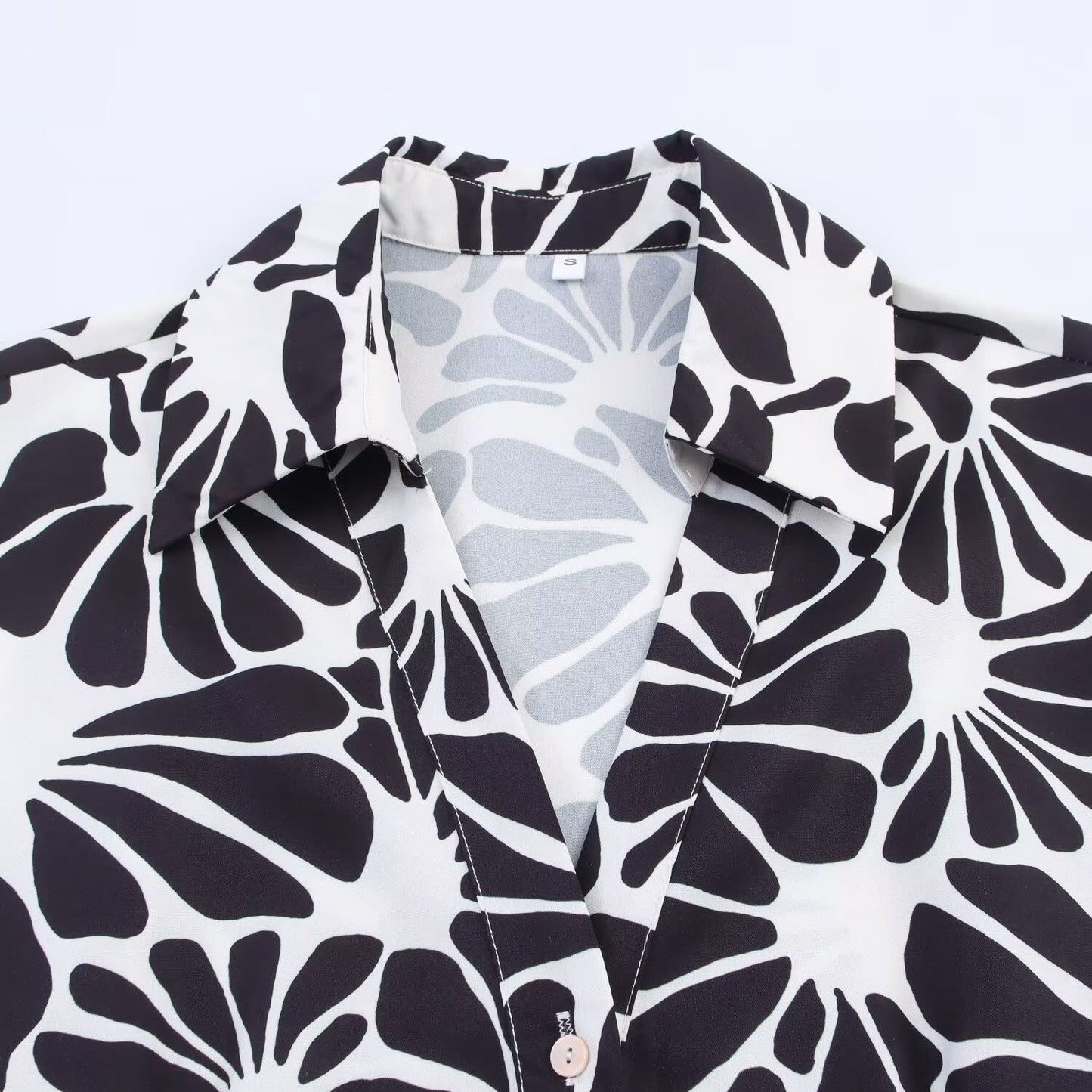 Women's New Fashion With Belt Short sleeved Printed Poplin Midi Dress