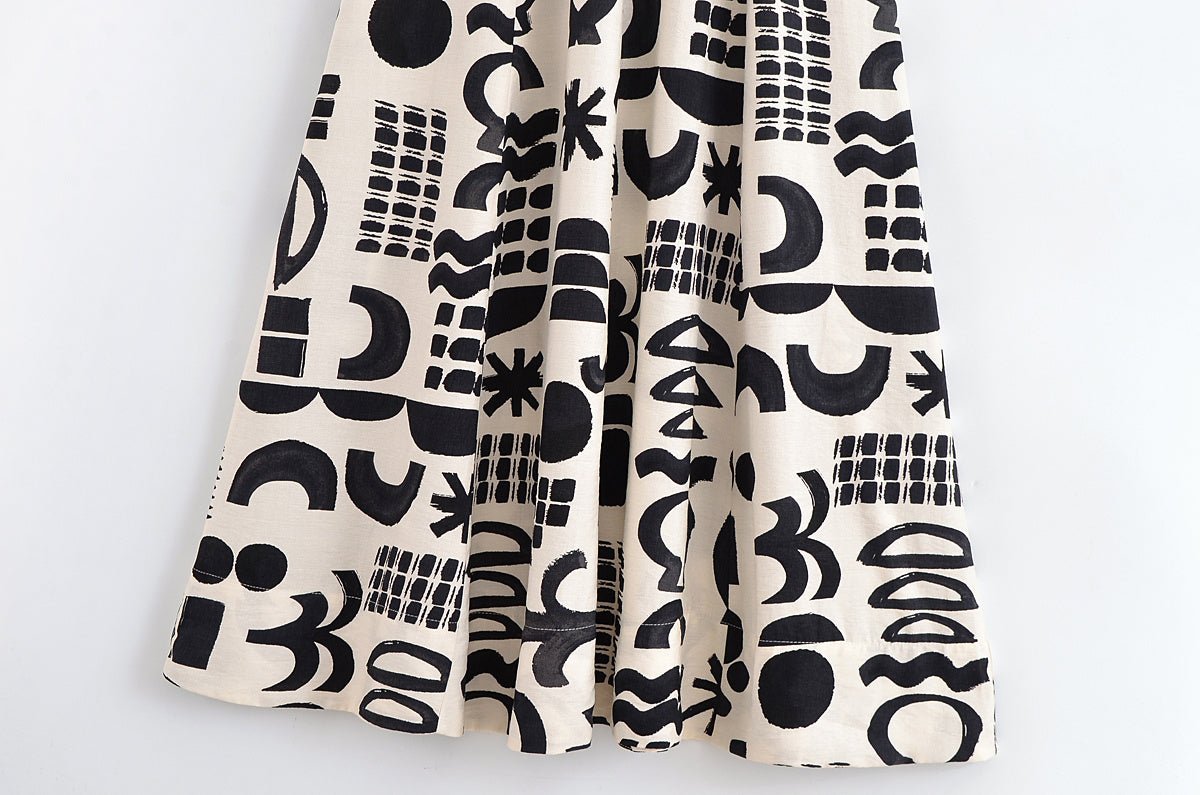 Women's Summer Fashion Hollow out Design Printed suspender Midi Dress