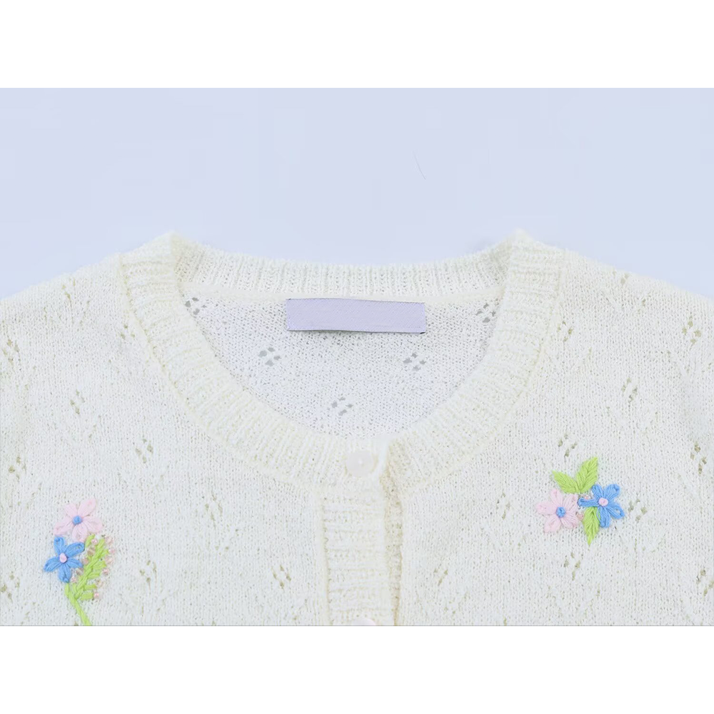 Women's floral embroidery hollowed out knitted cardigan