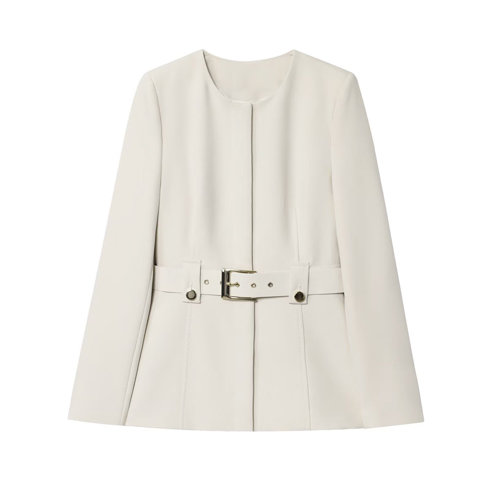 Women's new fashion with Belt slim round neck suit jacket+Pants suit