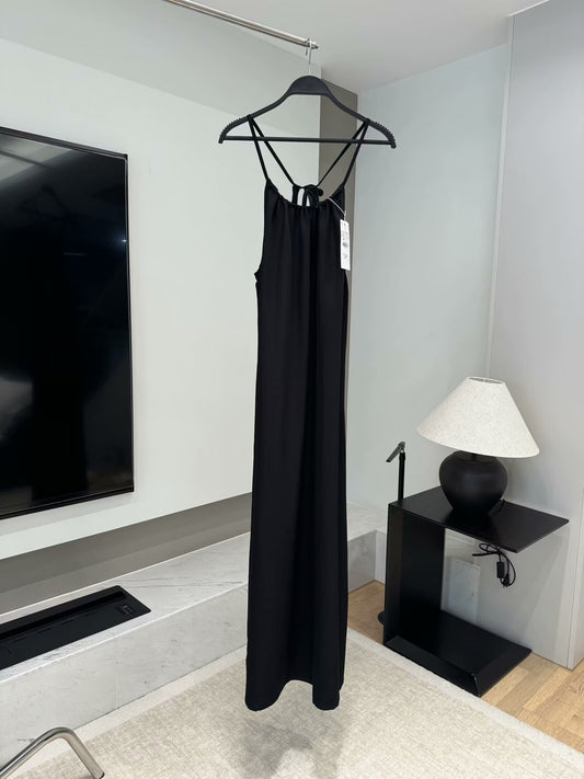 Women's new fashion pleated decoration hanging neck collar MIDI dress