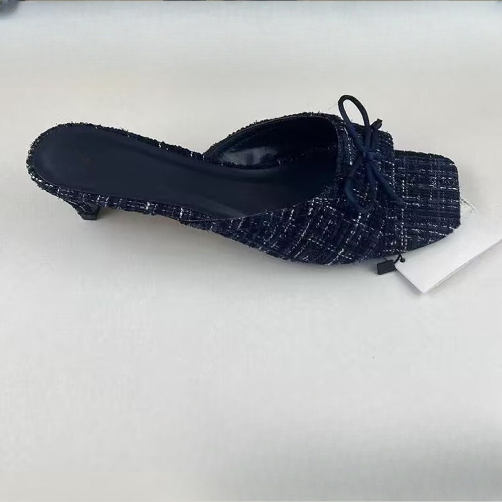 Women's 2025 New Fashion Joker Bow Decorative Square Head Small High-heeled Sandals