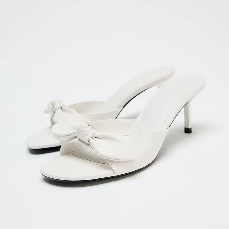 Women's 2025 New Fashion Joker Bow Decorated High Heels Sandals with Slippers.