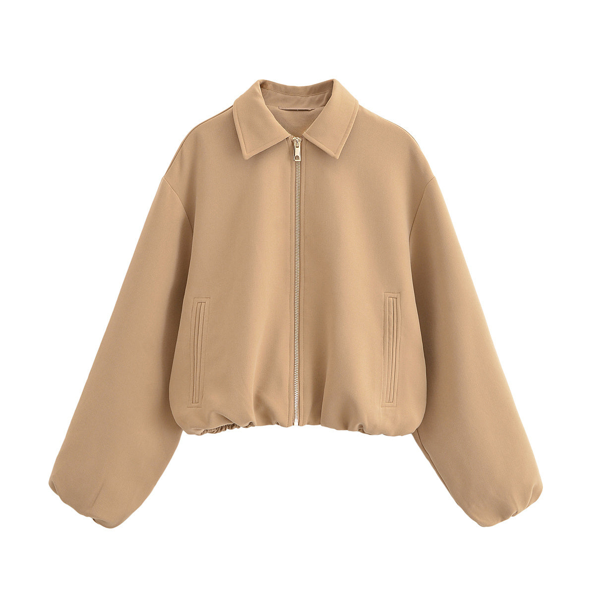 Women's new fashion lapel long sleeved zipper jacket Coat