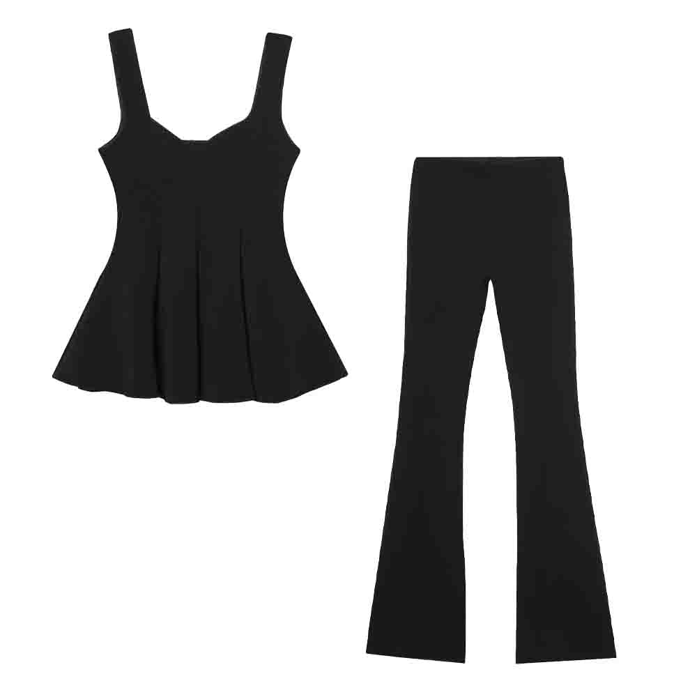 Women's new fashion short skirt style hem elastic slim wide shoulder strap top+Pants Women's suit