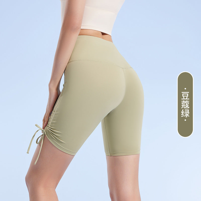 Women's New Tight-fitting Nude Yoga Shorts Exercise Fitness High Waist Hip Five-point Yoga Pants.