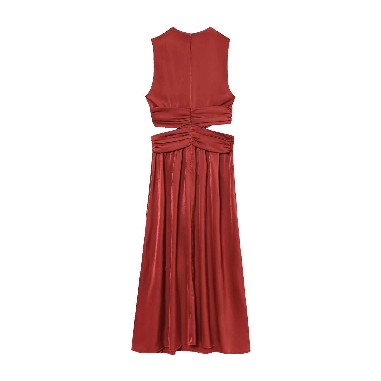 Women's 2025 chic fashion opening design satin midi dress retro sleeveless women's dress