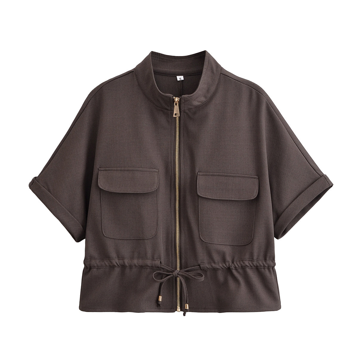 Women's new fashion Drawstring decoration casual short sleeved zipper shirt+Pants Women's suit