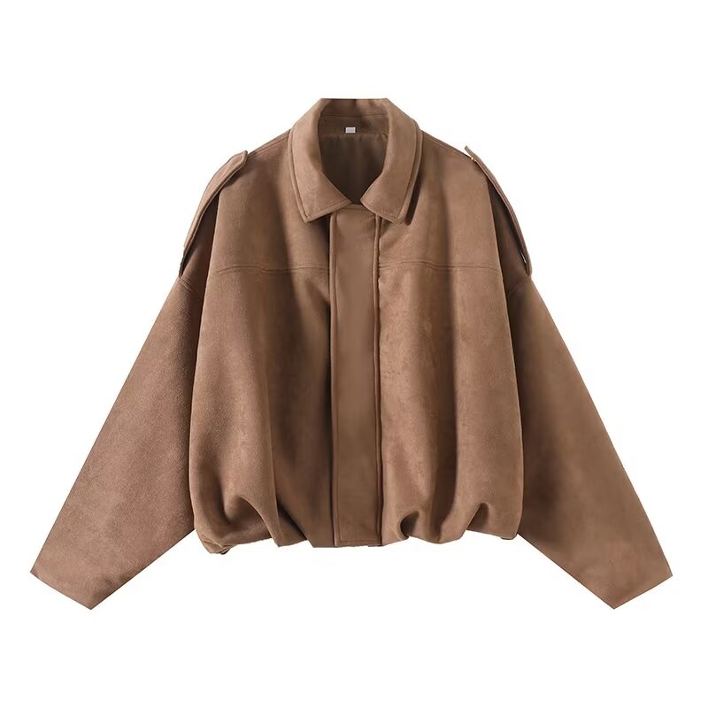 Women's new Fashion suede texture loose casual long sleeved shirt jacket coat
